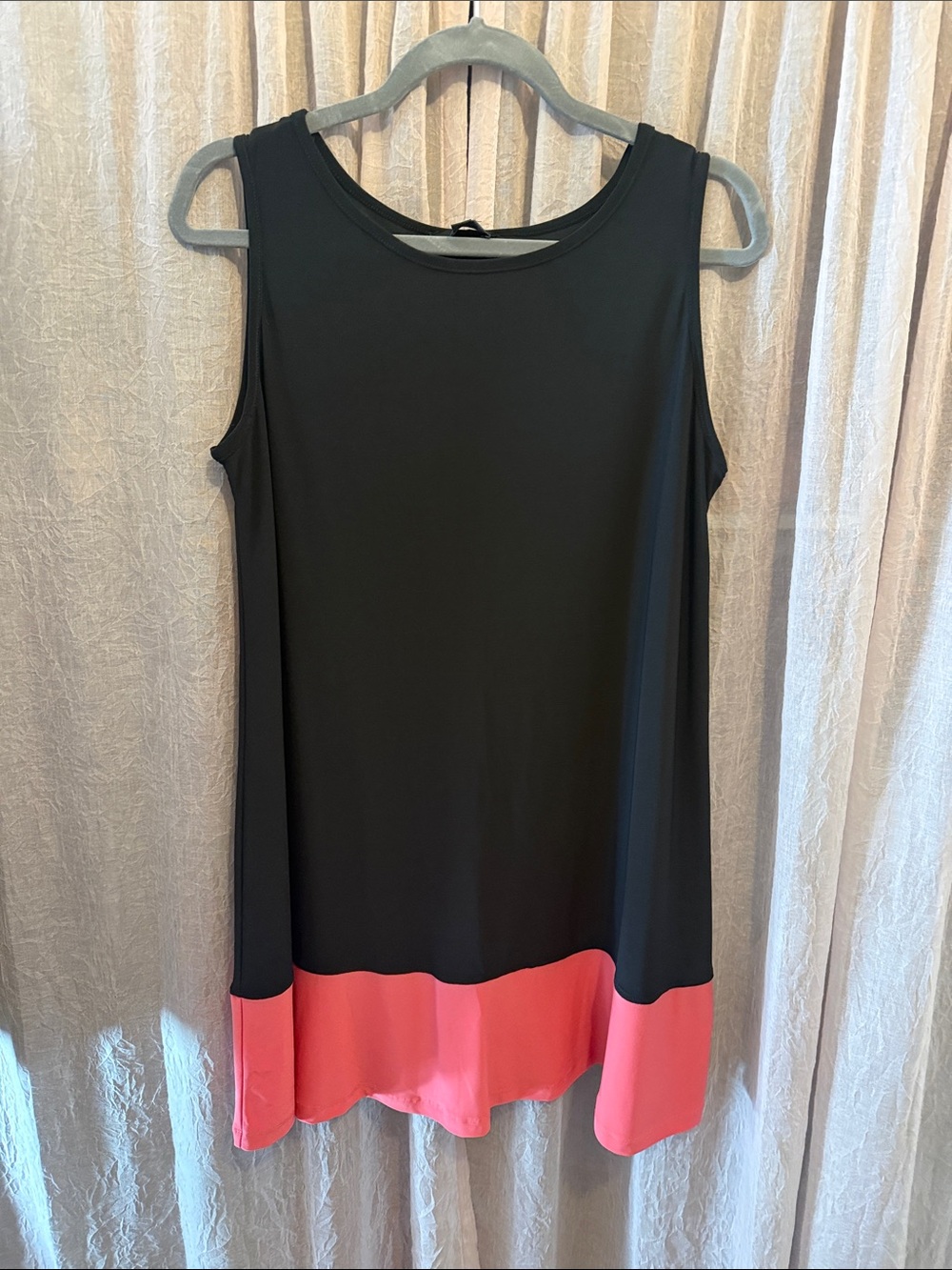 Sleeveless Black Midi Dress with Coral Hem